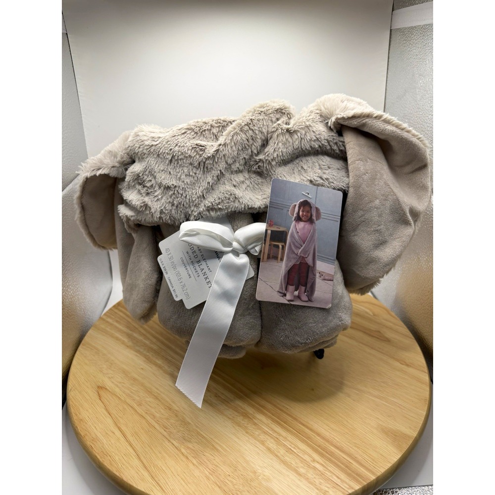 Hallmark Baby Elephant Hooded Blanket w/ Pockets Gray Polyester 40x30 NWT